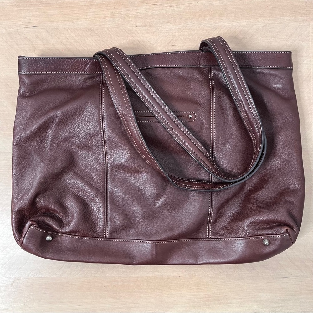 B. Makowsky Brown Genuine Leather Tote Shoulder Bag Minimalist Work Office